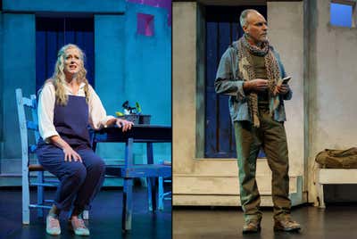 Lisa Heitzner as Donna and Craig Martin as Bill on stage in Mamma Mia