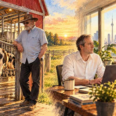 ChatGPT: Dad at the barn, me at my desk