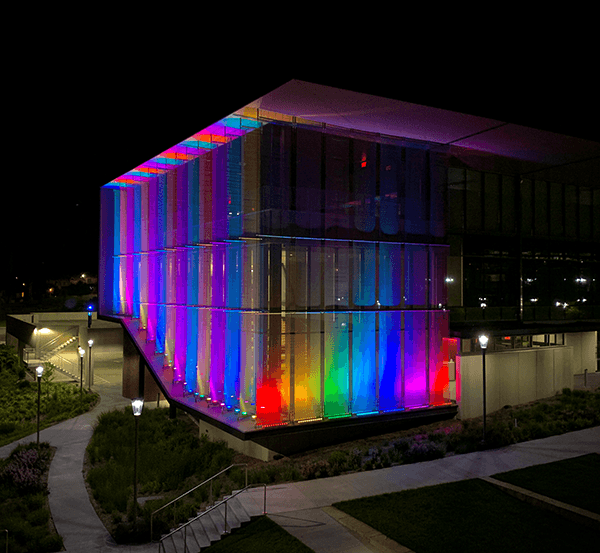 Pride colors shine on the Center for Medical Education Innovation throughout the month of June