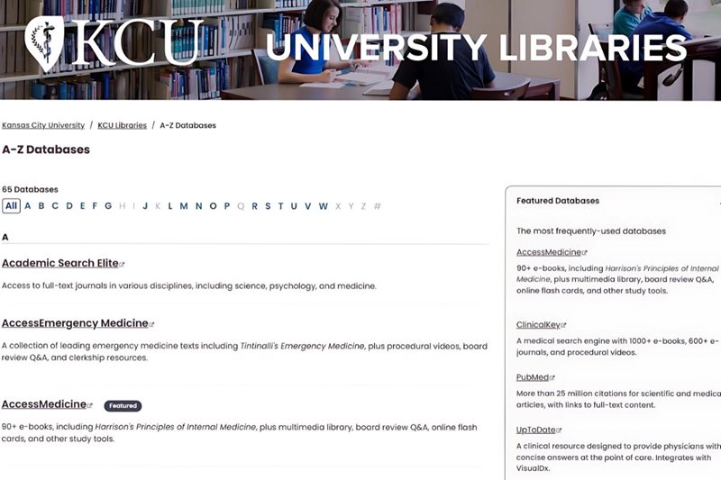 Screenshot from KCU's library website