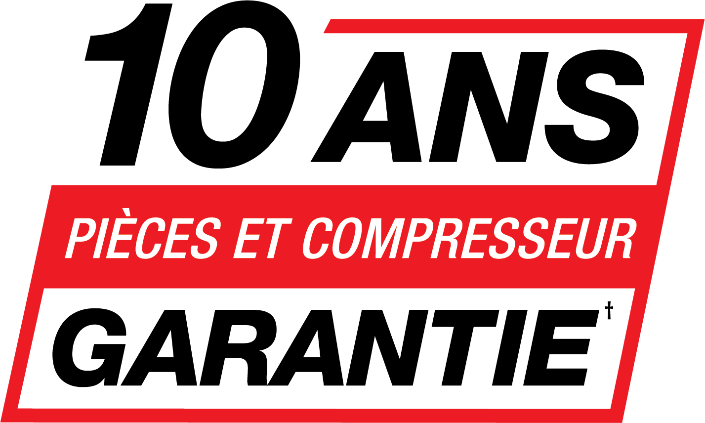 Un logo de la garantie de 10 ans sur les pièces et le compresseur
