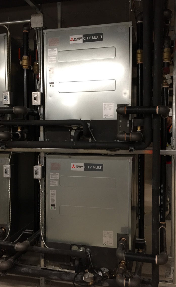 Mitsubishi Electric CITY MULTI water-source heat recovery units connected to piping at Victoria Common