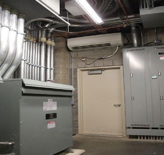 Mitsubishi Electric ductless indoor unit cooling an electrical room at Rogers Place