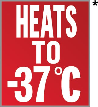 Heats up to -37 degrees celsius
