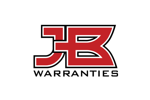 JB Warranties logo featuring bold red letters 'JB' outlined in black, with the word 'WARRANTIES' in black text below.