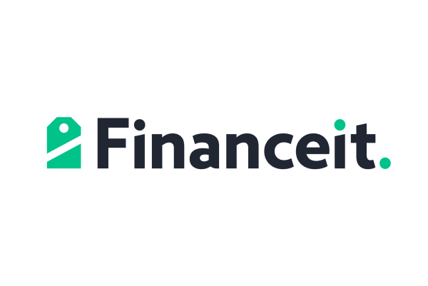 Financeit logo featuring a green tag icon and the word 'Financeit' in black with a green dot at the end.