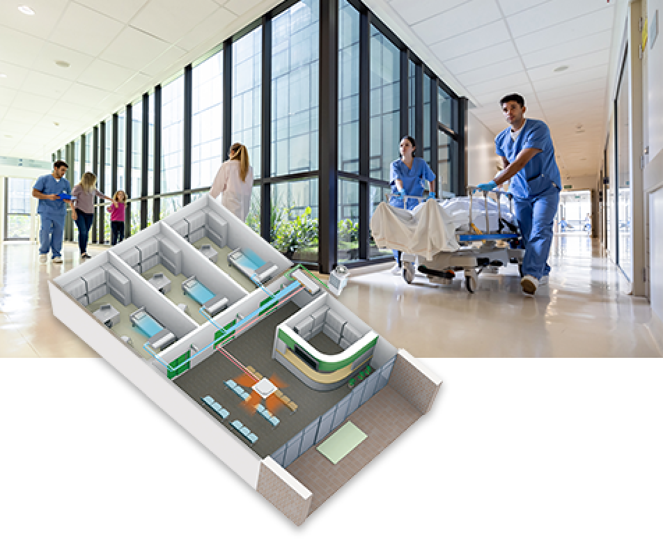 Plan d’étage d’un hôpital avec système DRVH