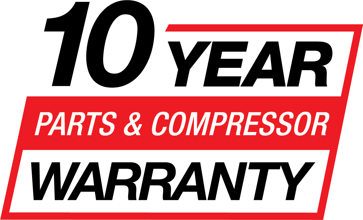 10-year warranty logo for parts and compressor