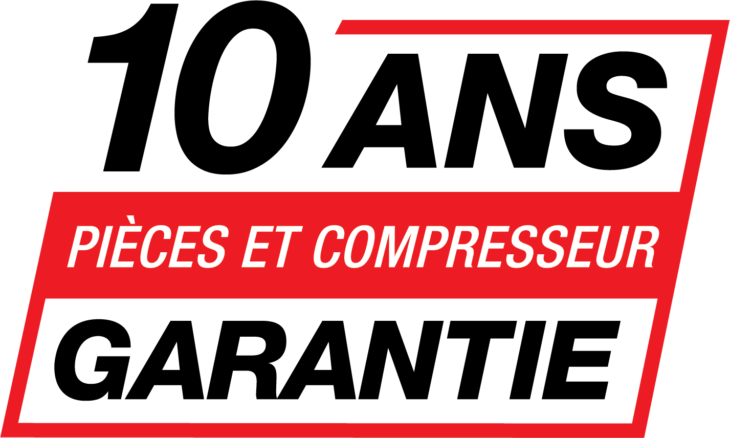 Logo de la garantie de 10 ans sur les pièces et le compresseur