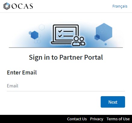 The new OCAS Partner Portal login screen