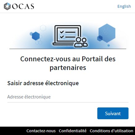 The new OCAS Partner Portal login screen