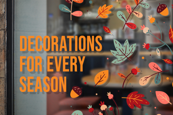 Autumn window decals presenting decorations for every season.