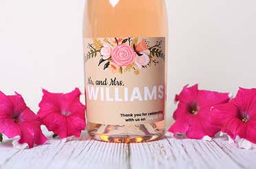 A custom label that is used to match the wedding theme and colors perfectly.