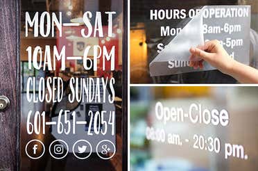 Two different hours of operation window decals