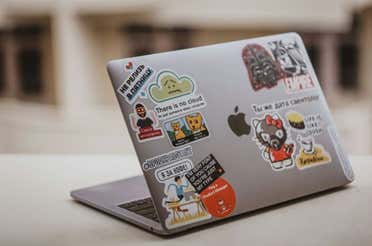 Colorful stickers placed on the laptop.