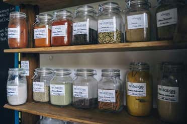 Jars with labels on them.