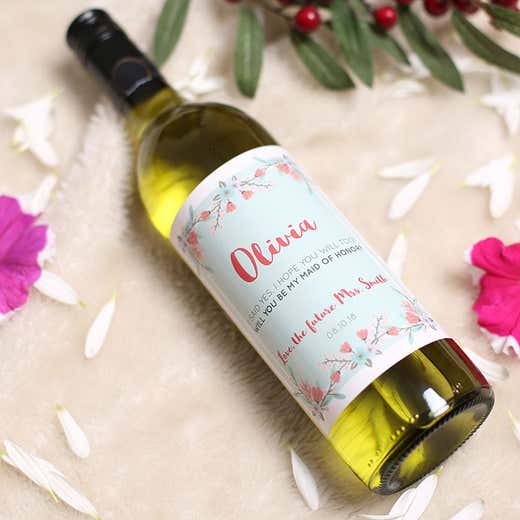 Custom wedding label on a wine bottle