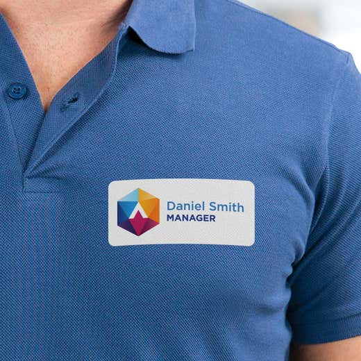 Iron-On business label on a polo shirt 