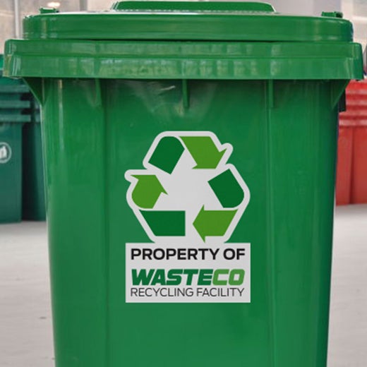 Permanent stickers on recycling bins