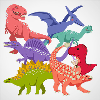 Dino stickers. Dinosaur hand painted collection (1980808)