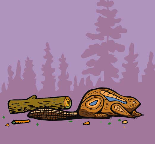 Cartoon illustration of a mouse sitting on a log, with a playful expression and vibrant colors.