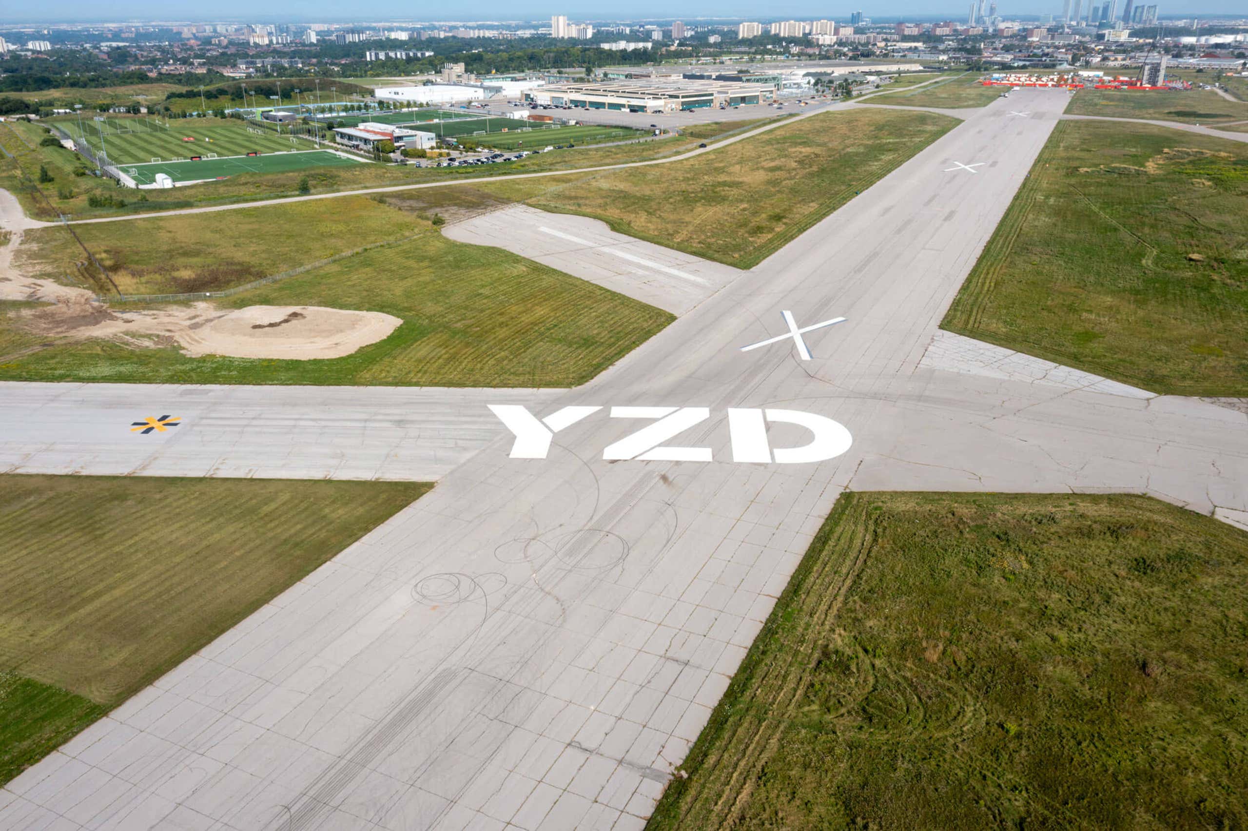Aerial view of the runway at YZD